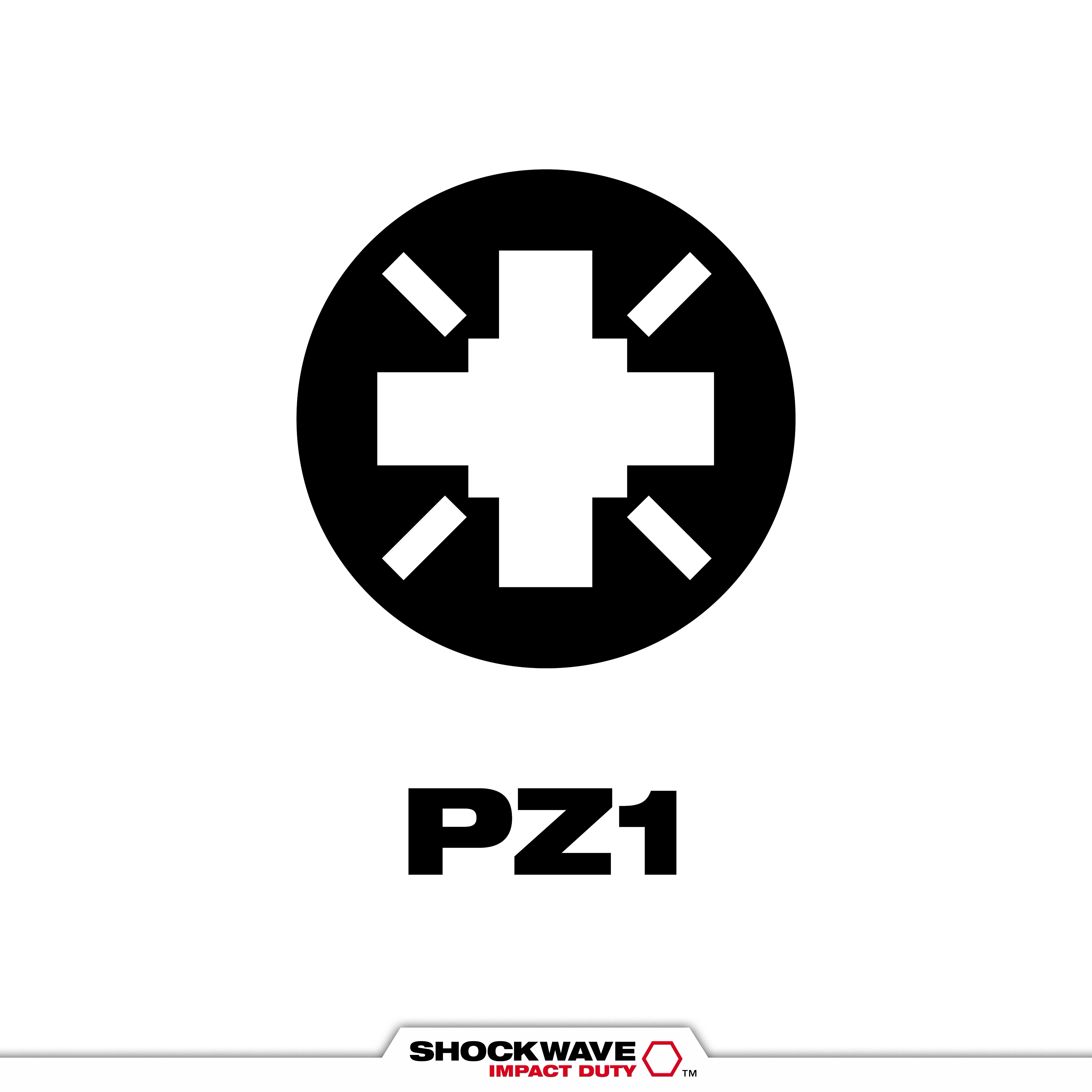 Image showing the SHOCKWAVE™ PZ1 Tip Type. It displays a black symbol of the PZ1 tip, which features a cross with additional diagonal lines at each corner. The letters "PZ1" are written below the symbol.