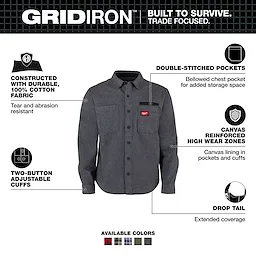 GRIDIRON Flannel Shirt displayed front-facing with chest pocket, button front, and adjustable cuffs.