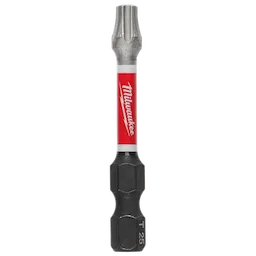 This image shows a SHOCKWAVE™ 2" Impact Duty TORX® T25 Power Bit. The bit has a red and silver shaft with the brand name Milwaukee on it, and a T25 tip designed for impact-duty performance.