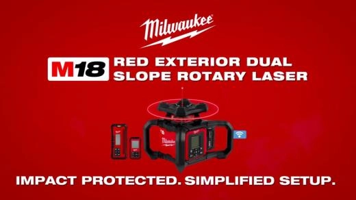 Milwaukee M18 Red Exterior Dual Slope Rotary Laser Level Kit with Receiver and Remote