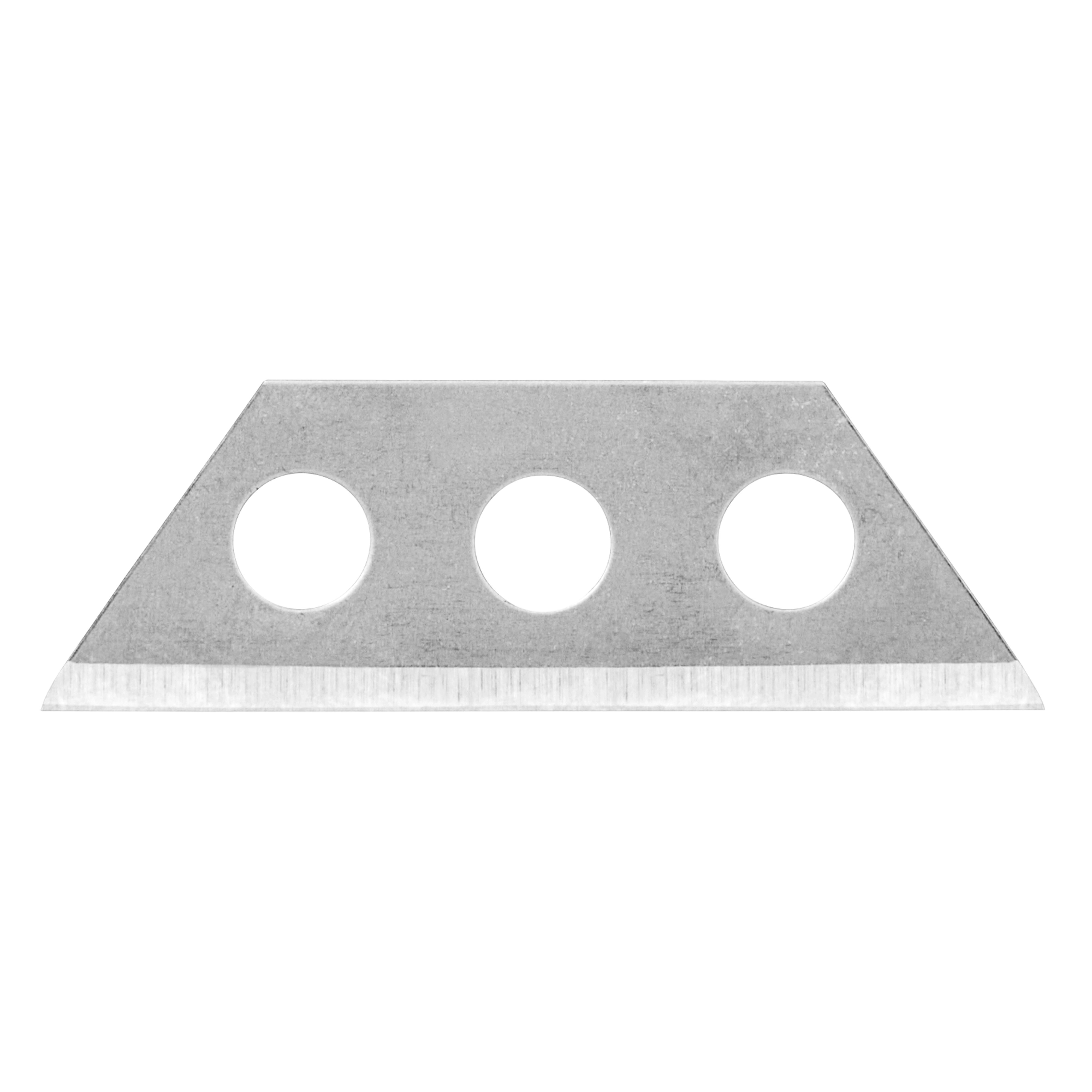 The image shows a single blade from the 10PC Replacement Blades for Fiber Optic Drop Cable Slitter set. The blade is triangular with three circular holes and a sharp edge.