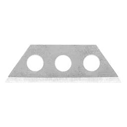 The image shows a single blade from the 10PC Replacement Blades for Fiber Optic Drop Cable Slitter set. The blade is triangular with three circular holes and a sharp edge.