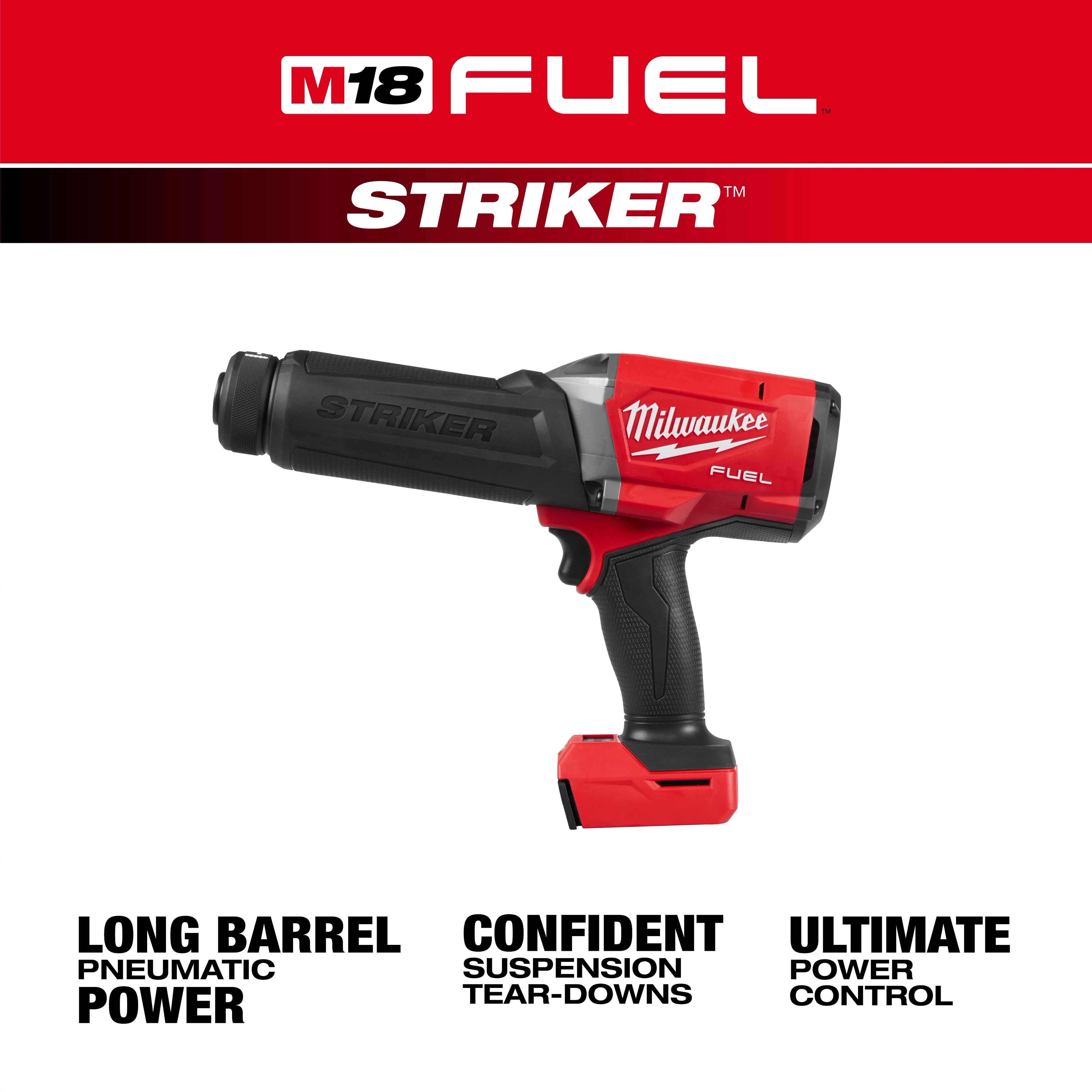 M18 FUEL STRIKER Hammer Chisel power tool with pistol grip and long barrel on a white background.