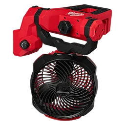 M18 Brushless Scissor Lift Fan features an attachable clamp and adjustable airflow controls.