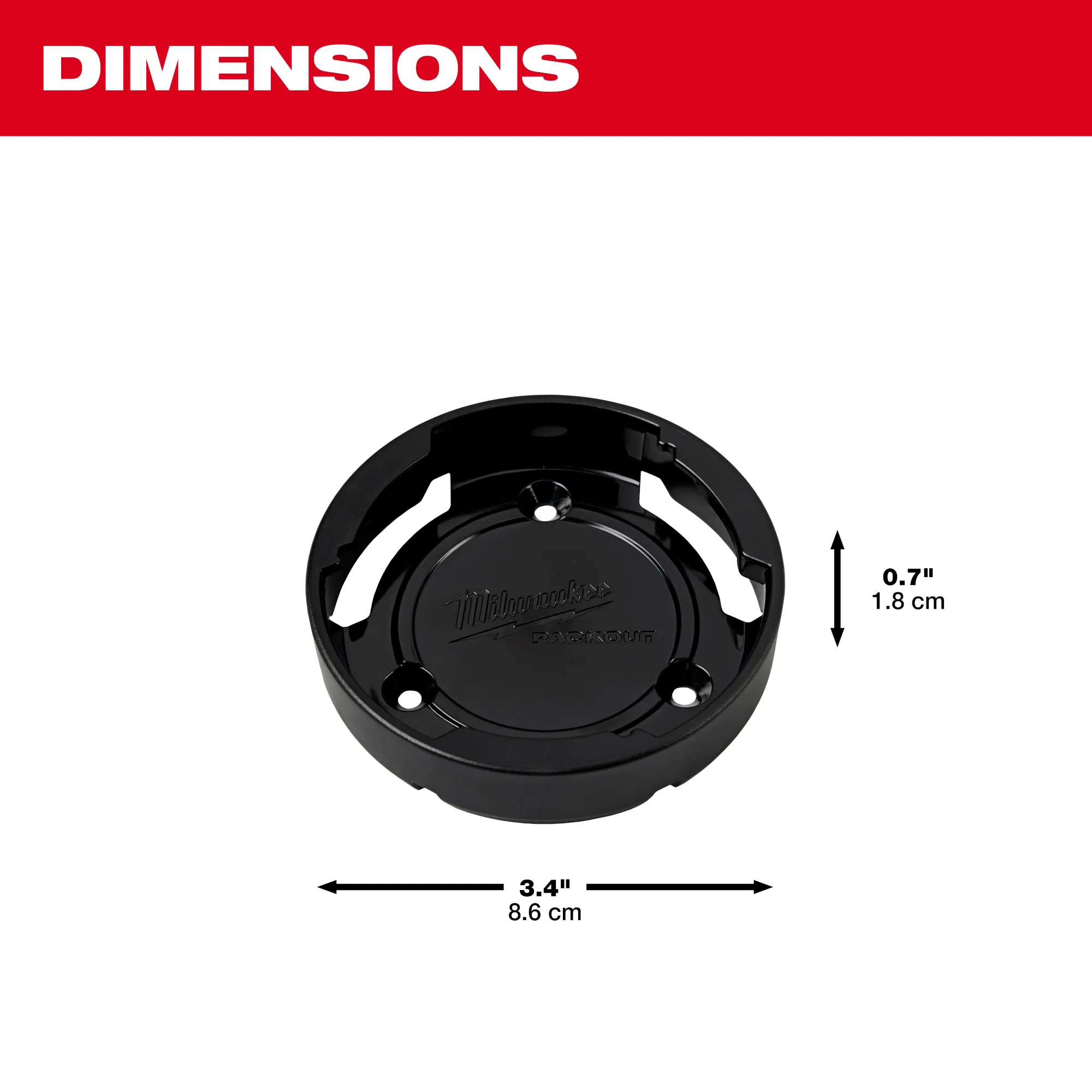 Image of the Milwaukee PACKOUT Twist to Lock Mount and its dimensions