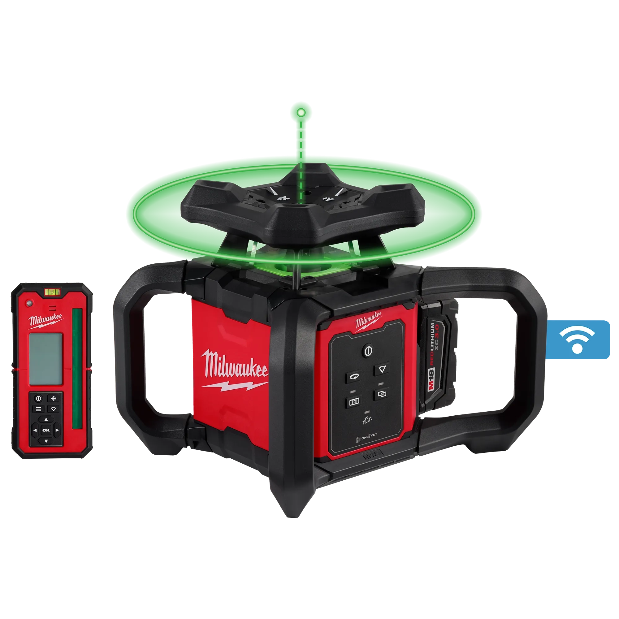 Image of the Milwaukee M18 Green Interior Rotary Laser Level Kit w/ Remote/Receiver & Wall Mount Bracket