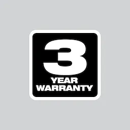 Image with a black square featuring the bold white text "3 Year Warranty" in the center.