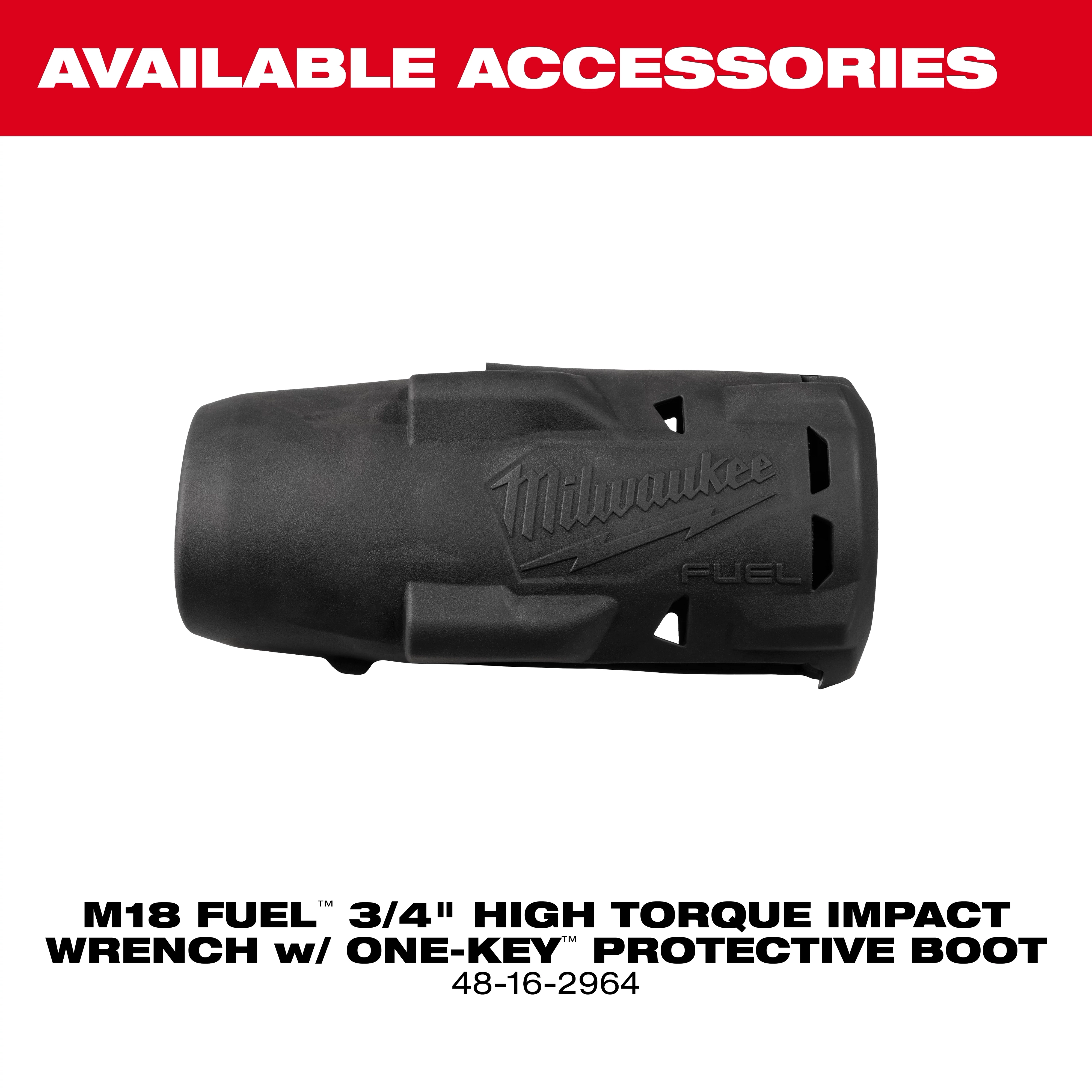 Black protective boot accessory for M18 FUEL 3/4" High Torque Impact Wrench w/ ONE-KEY and M18 FUEL 3/4" High Torque Impact Wrench w/ ONE-KEY Kit.