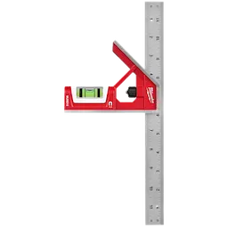 12" Magnetic Combination Square features a red handle with a built-in bubble level, and a 12-inch stainless steel ruler.