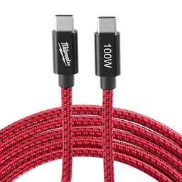 Braided 100W 6ft USB-C Cable with black connector ends. One end features the brand name written in white, while the other end displays "100W" in white text. The cable is sturdy and designed for fast charging.