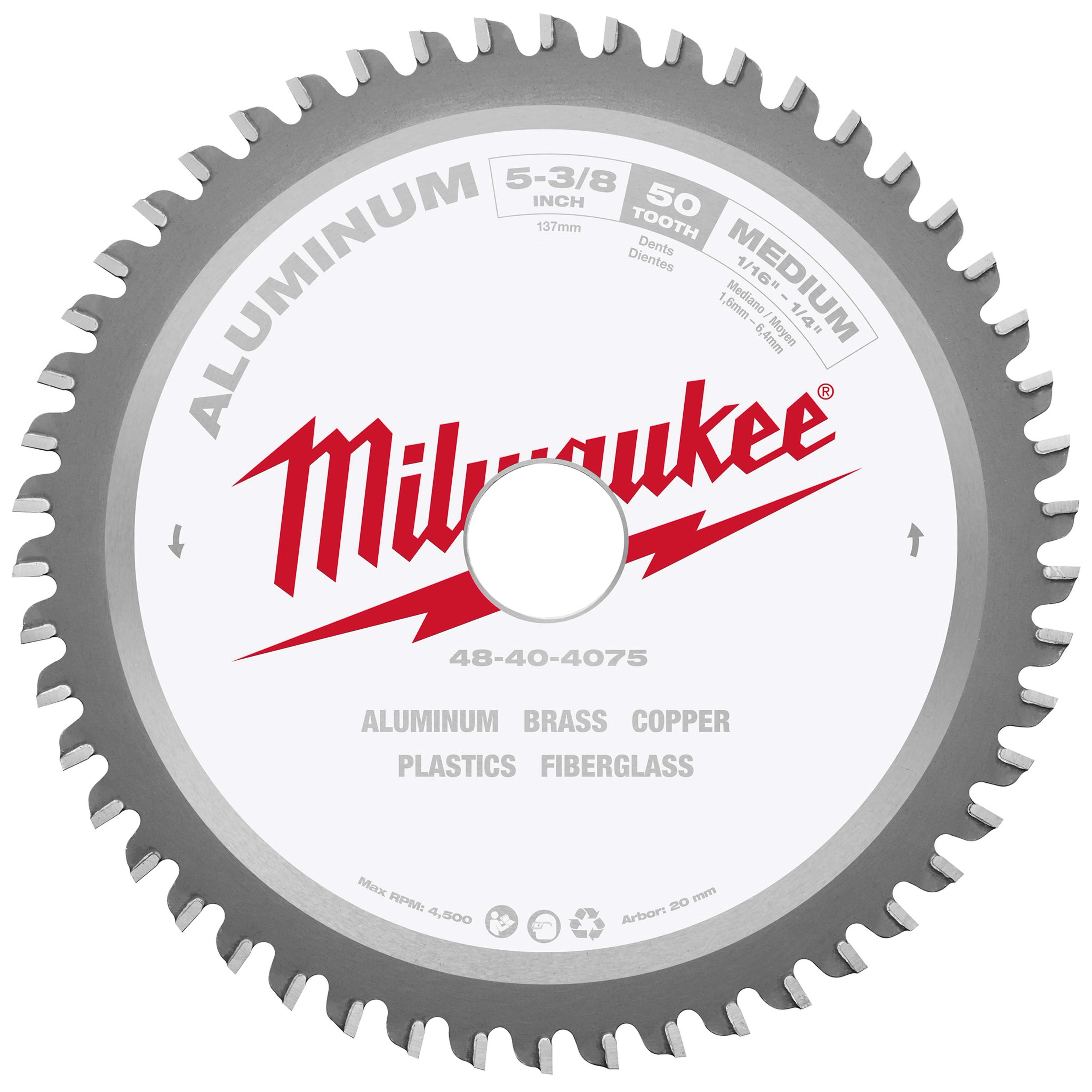 5-3/8" Aluminum Cutting Circular Saw Blade with 50 teeth and a 137mm diameter, designed for cutting aluminum, brass, and copper.