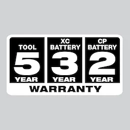 5 year tool, 3 year XC battery, 2 year CP battery warranty logo