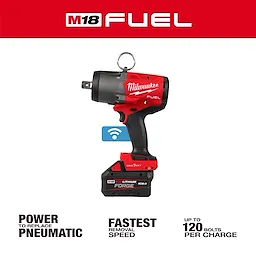 M18 FUEL 3/4" High Torque Impact Wrench w/ ONE-KEY Kit standing upright on its battery pack.