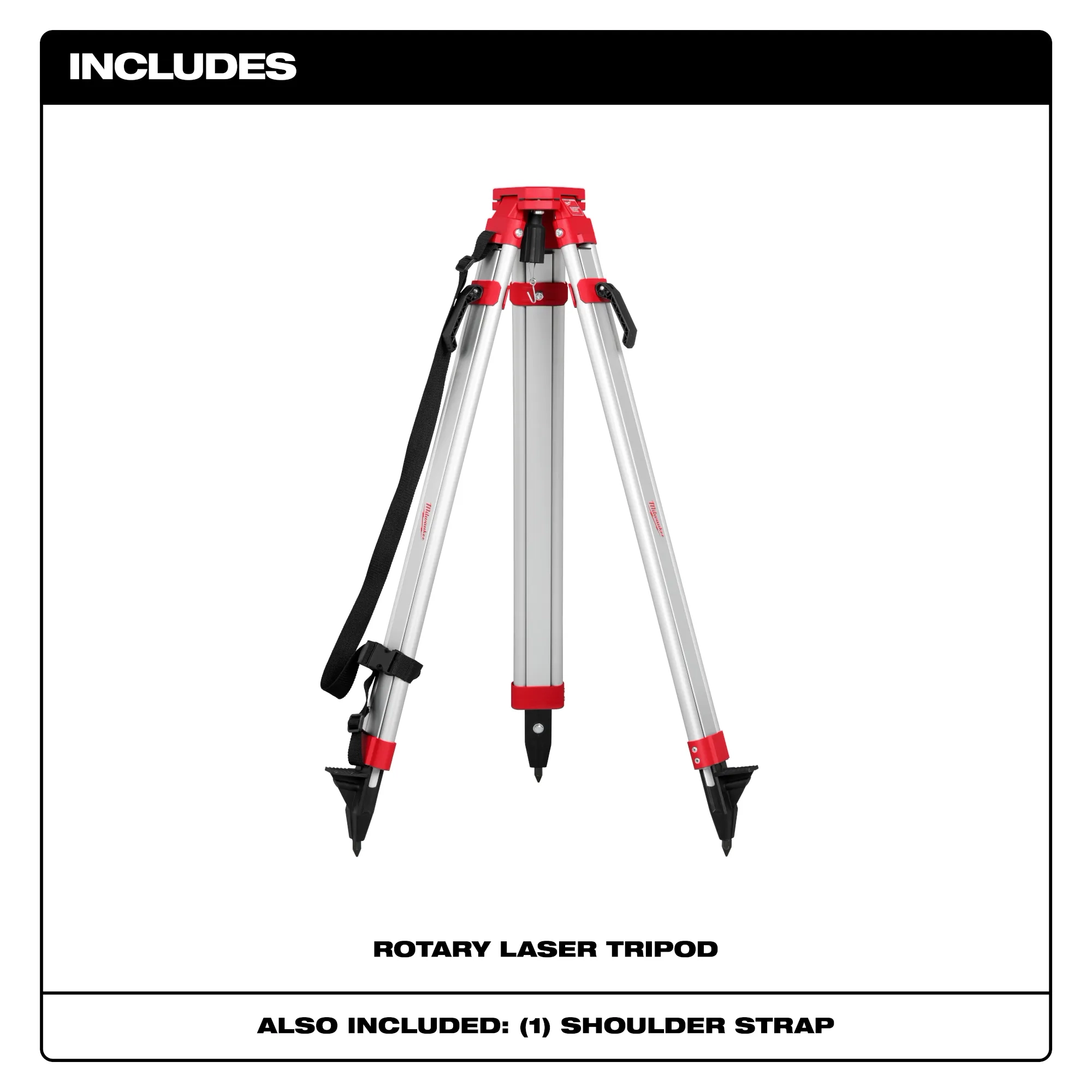 Includes a rotary laser tripod and (1) shoulder strap