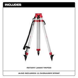 Includes a rotary laser tripod and (1) shoulder strap