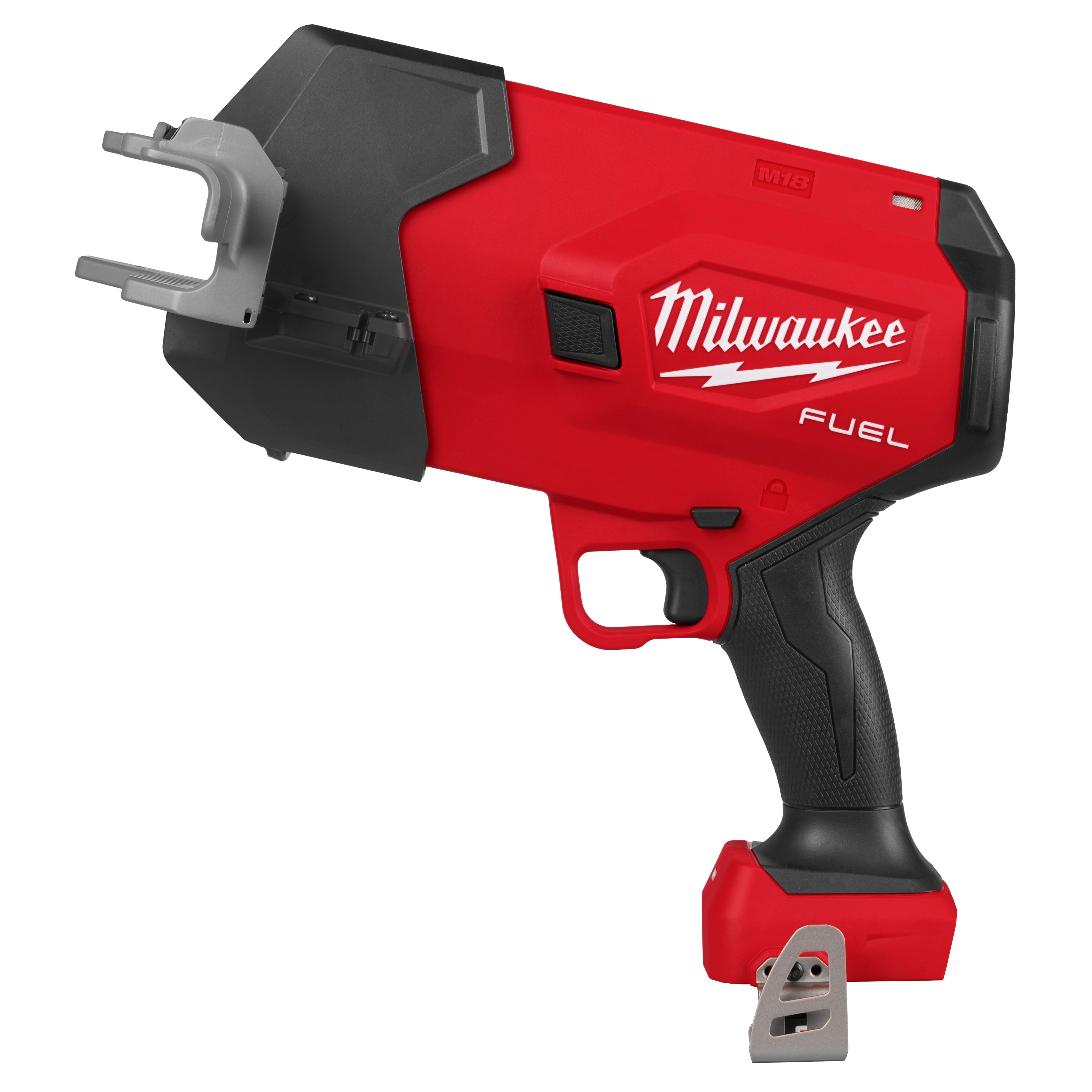 This image shows a Milwaukee M18 FUEL™ 1/2" – 1" Steel Pipe Cutter. It has a red body with a black handle and Milwaukee branding, designed for cutting steel pipes.