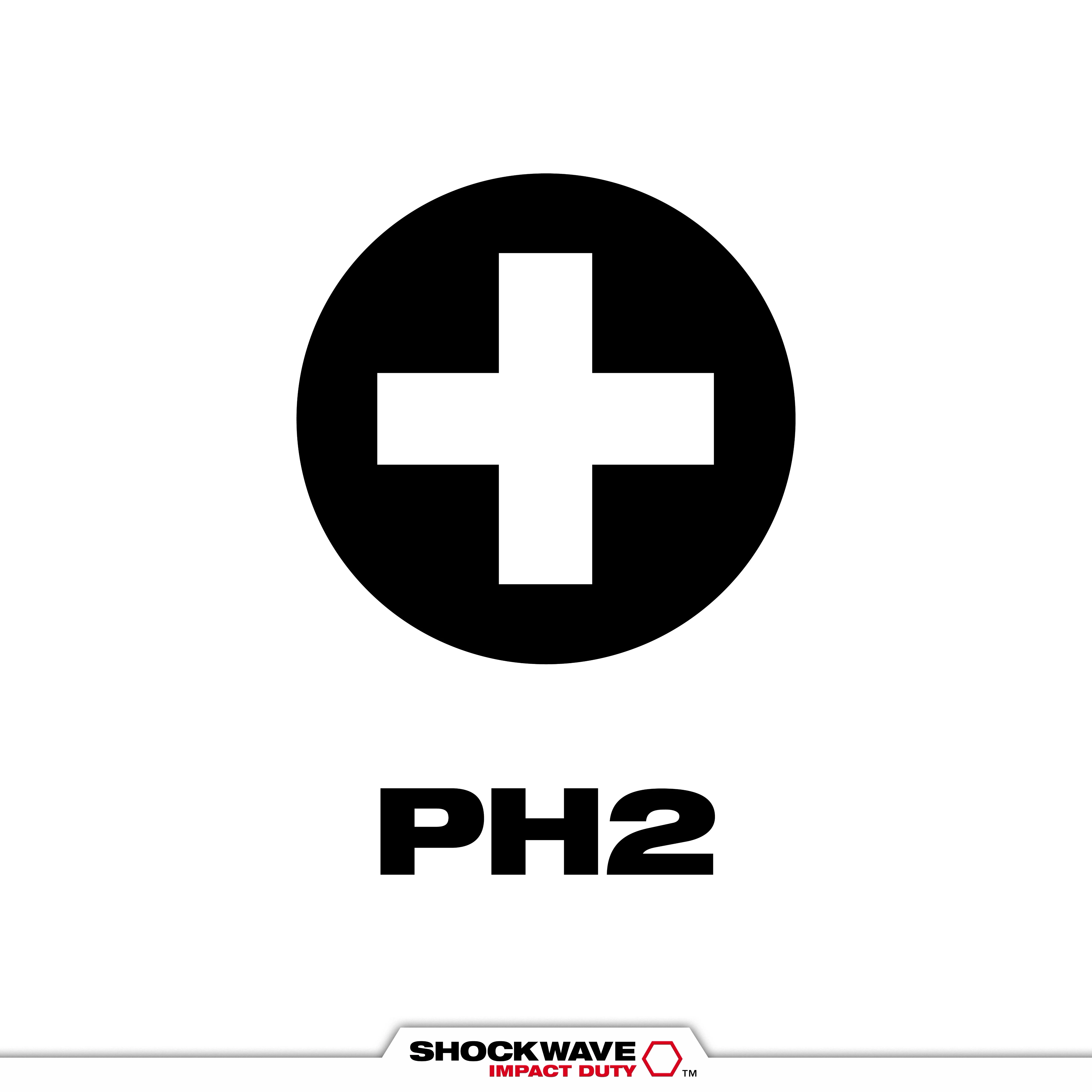 Image shows a black Phillips head screw tip icon inside a circle above the text "PH2". Below is the brand name "SHOCKWAVE™ Impact Duty". This indicates the SHOCKWAVE™ PH2 Tip Type.