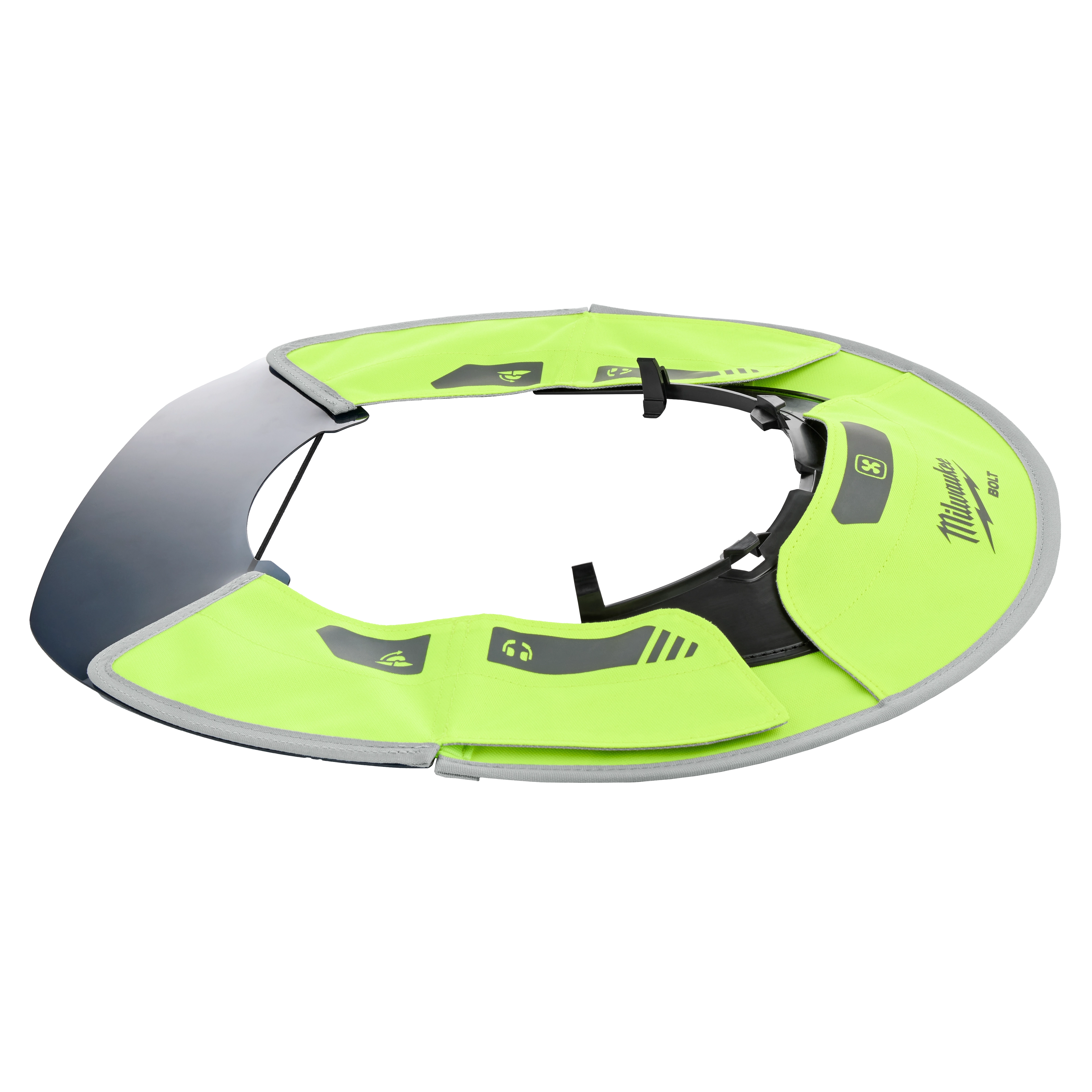 A BOLT Sun Visor in neon green designed for high visibility, featuring the Milwaukee logo