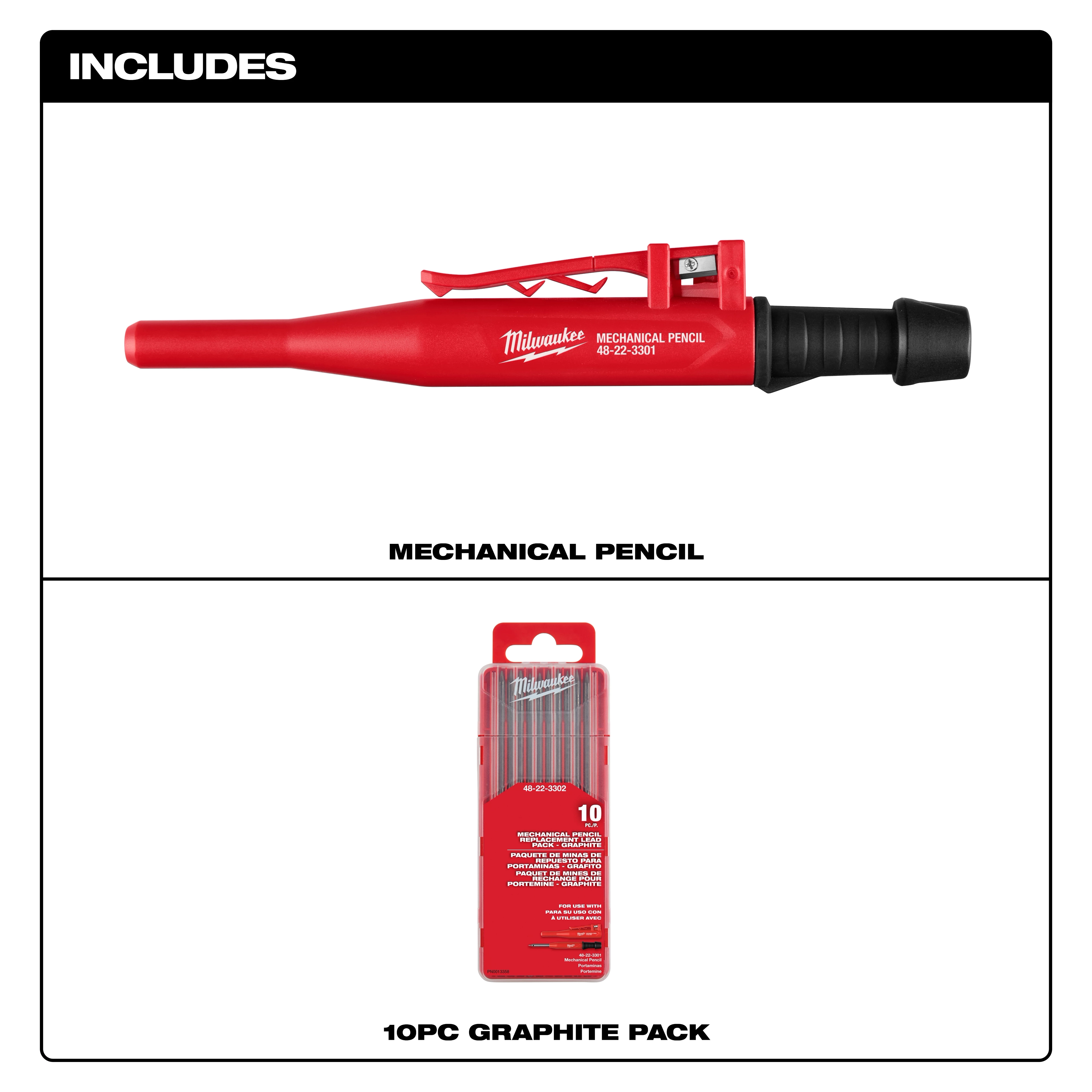 Mechanical Pencil with Lead Pack includes a red mechanical pencil and a 10-piece graphite lead pack.