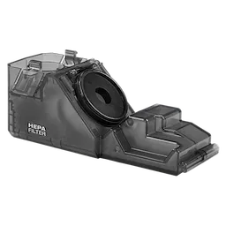 The image shows an M18 FUEL™ HAMMERVAC™ 5/8" Dedicated Dust Extractor, which features a HEPA filter. The transparent casing allows visibility of the internal components and filter system.