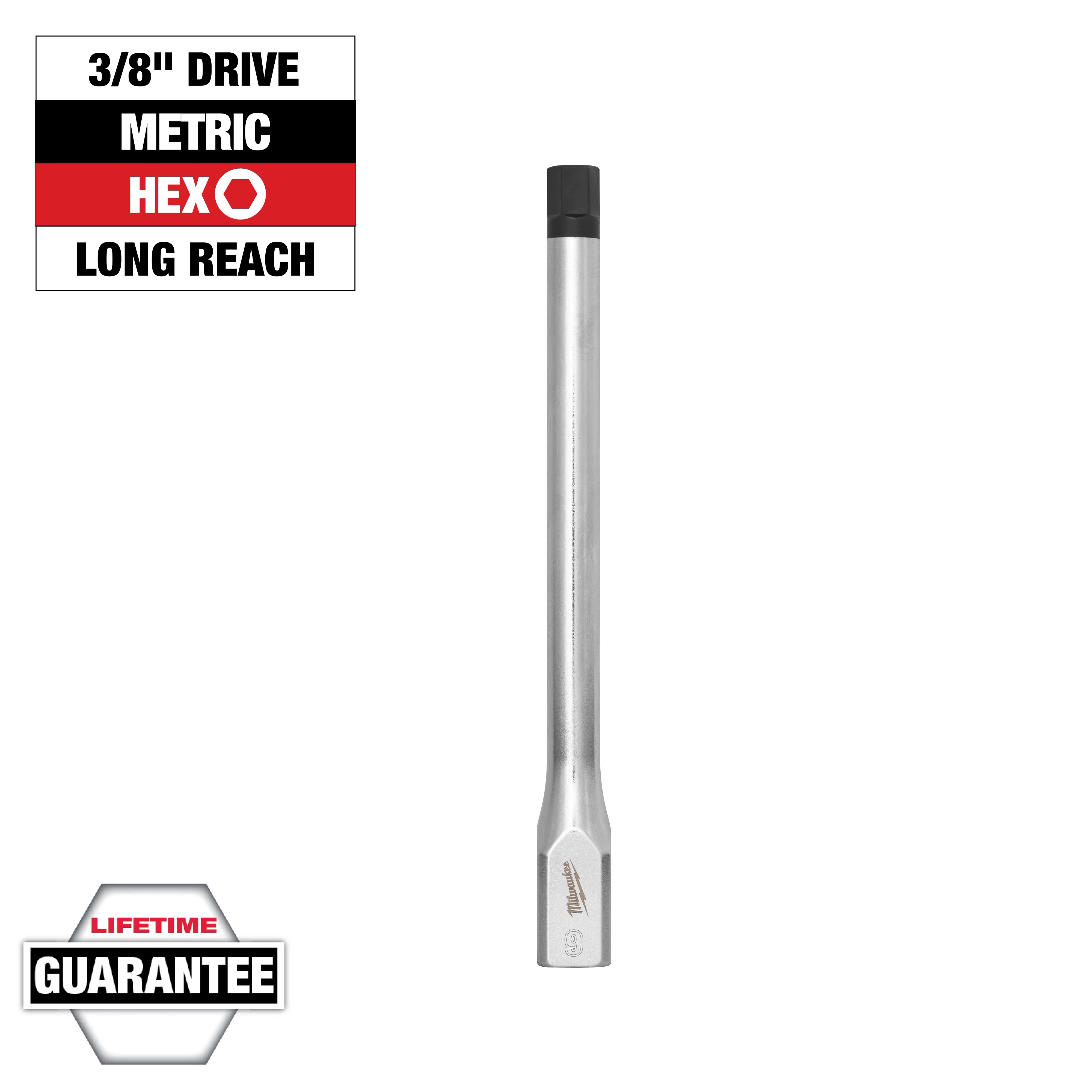 3/8" Drive 9mm Long Hex Bit Socket with a metallic finish, long reach design, and lifetime guarantee badge.