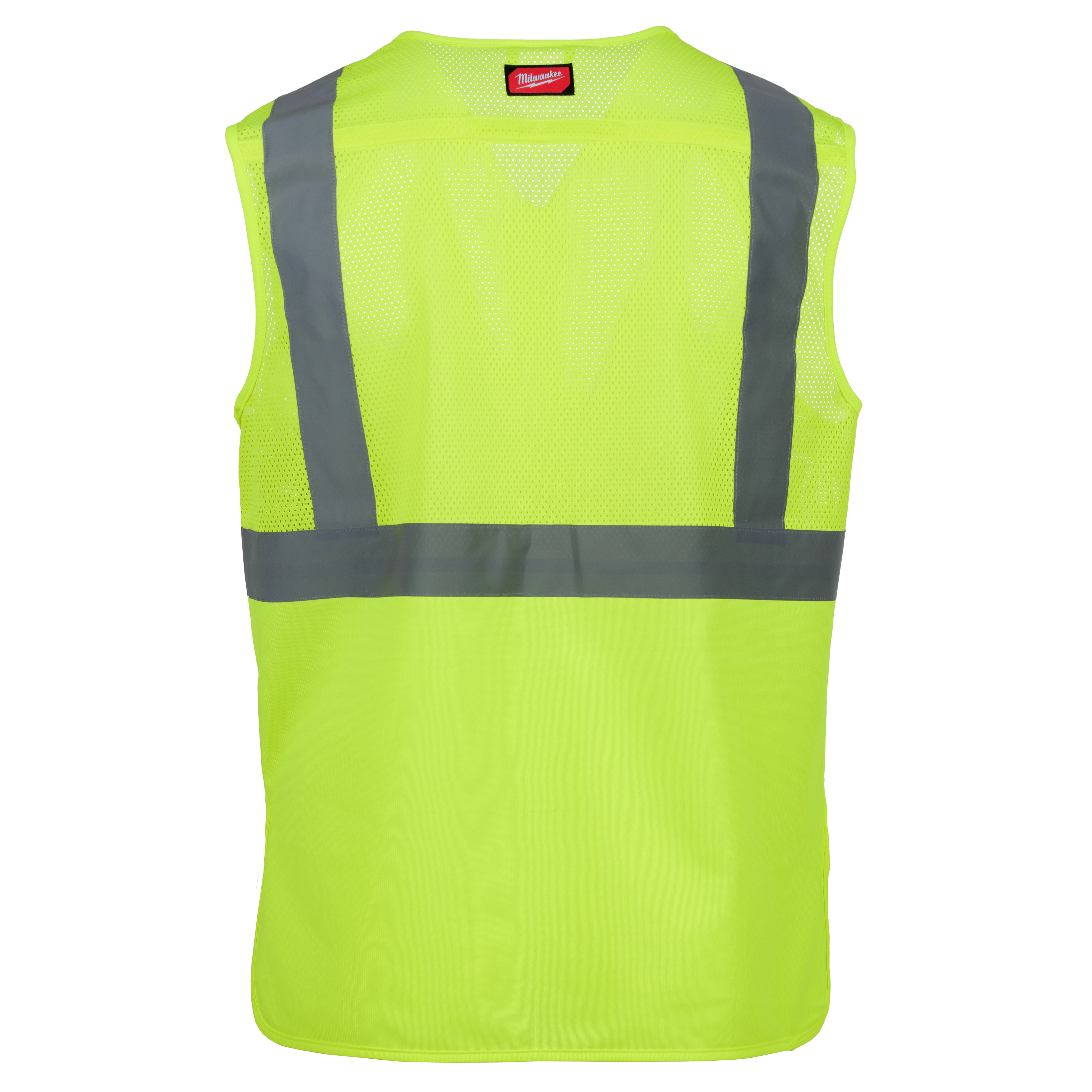 (12) Class 2 Women’s Yellow High Visibility Performance Safety Vest​ - S/M shown from the back with reflective stripes.
