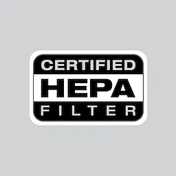 This image shows a black and white label with the text "Certified HEPA Filter." "CERTIFIED" is at the top, "HEPA" is in the middle within a white band, and "FILTER" is at the bottom.