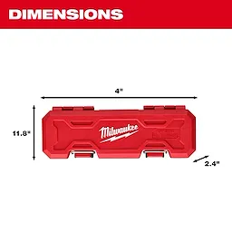 Red carrying case for 1/4" Drive Click Torque Wrench (40-200 in·lbf) with Milwaukee logo. Dimensions: 11.8" x 4" x 2.4".