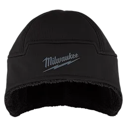 Milwaukee Sherpa-Lined Beanie in black with a gray logo. The beanie features a plush sherpa lining for added warmth.