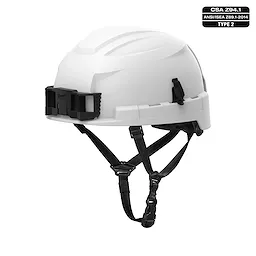 BOLT White Safety Helmet with 4-point ratcheting suspension shown. Type 2, Class E, CSA Z94.1, ANSI/ISEA Z89.1-2014 compliant.